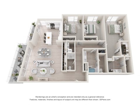 Floor plan for 3 beds, 2.5 baths, 1834 sqft